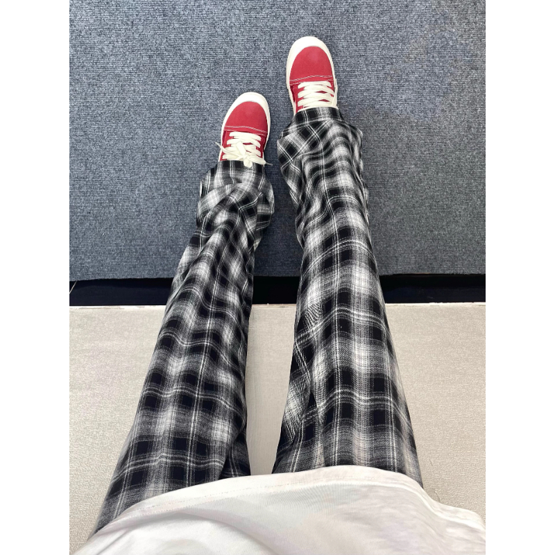 黑白格子休闲裤男款秋季慵懒风垂坠感格纹裤子宽松百搭运动直筒裤