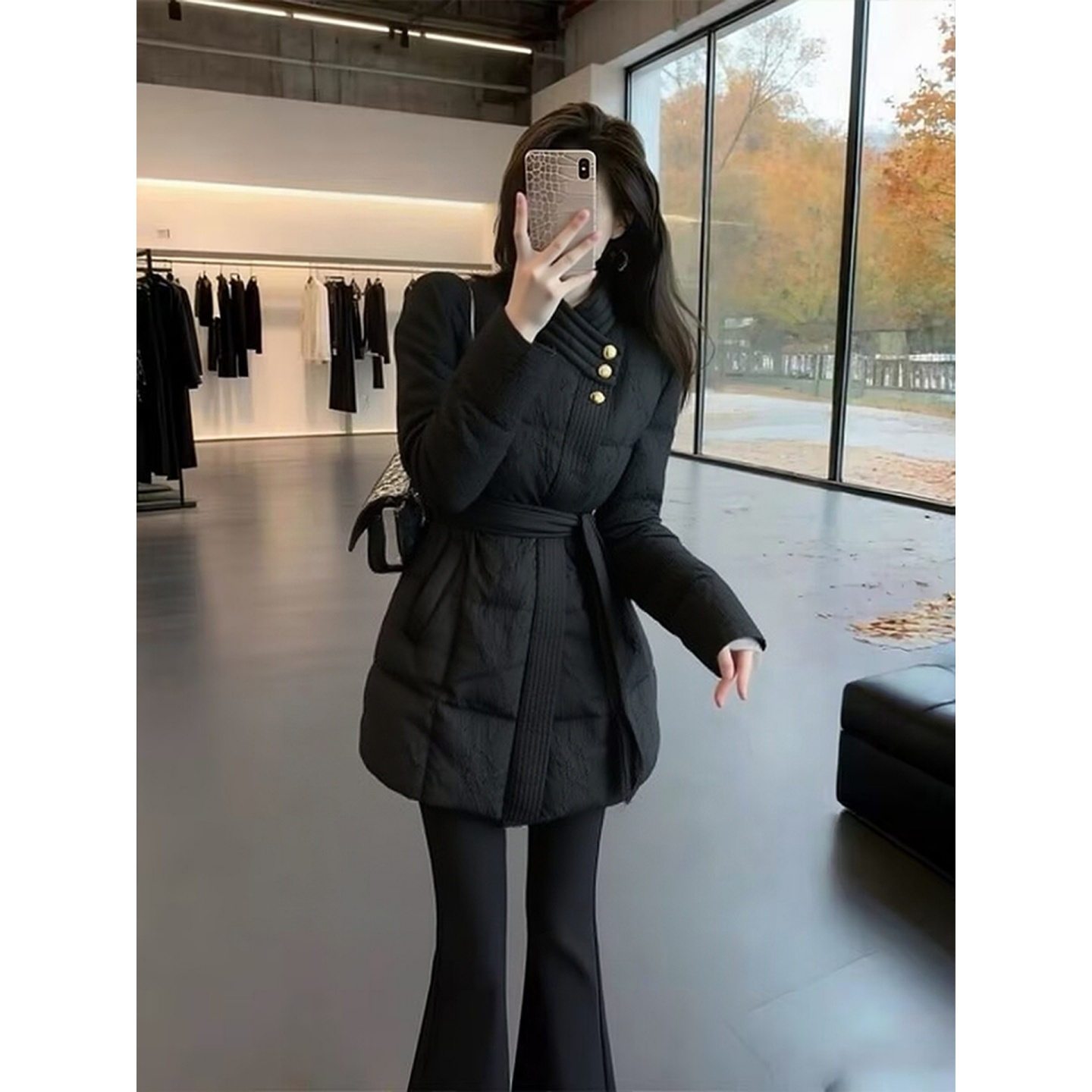 秋冬高级感黑色小香风中长款收腰棉服女款2025新款超好看保暖外套