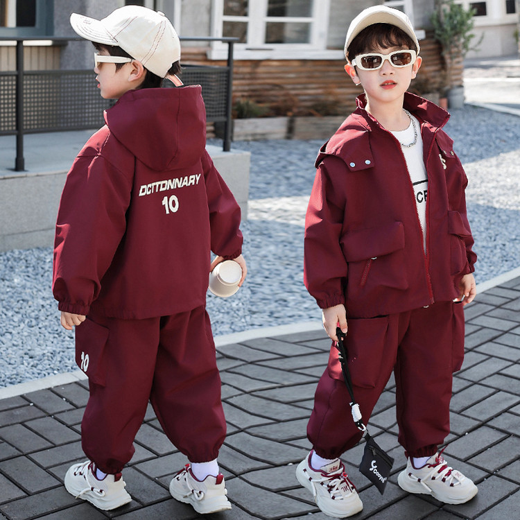 男童秋装儿童运动套装2025新款男孩秋季红色衣服帅气工装春秋童装