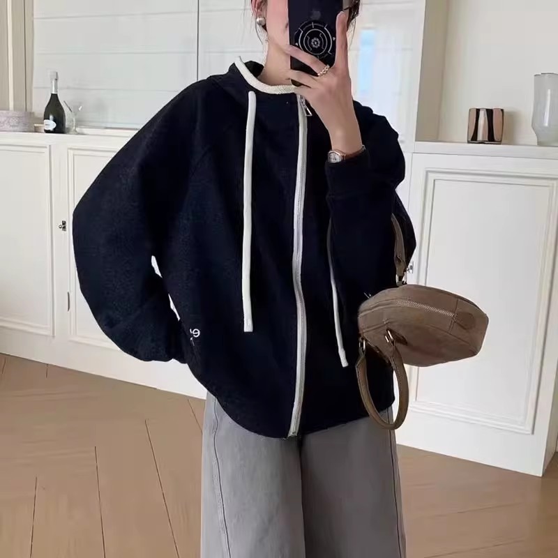 撞色连帽长袖卫衣外套女2025秋季新款韩版休闲时尚洋气百搭上衣潮