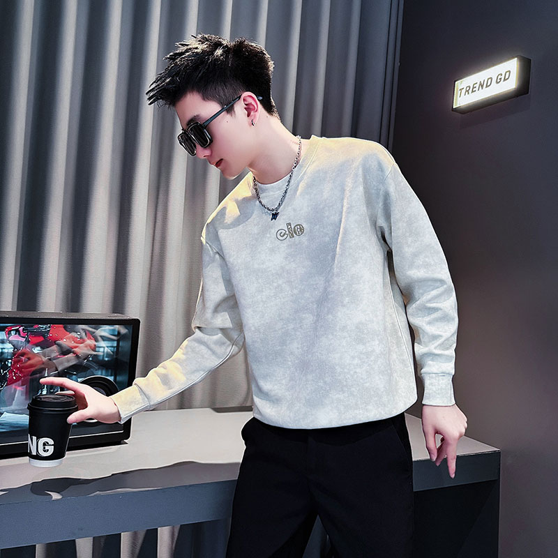 美式潮牌扎染圆领卫衣男款秋季2025新款潮牌痞帅刺绣拼接休闲外套