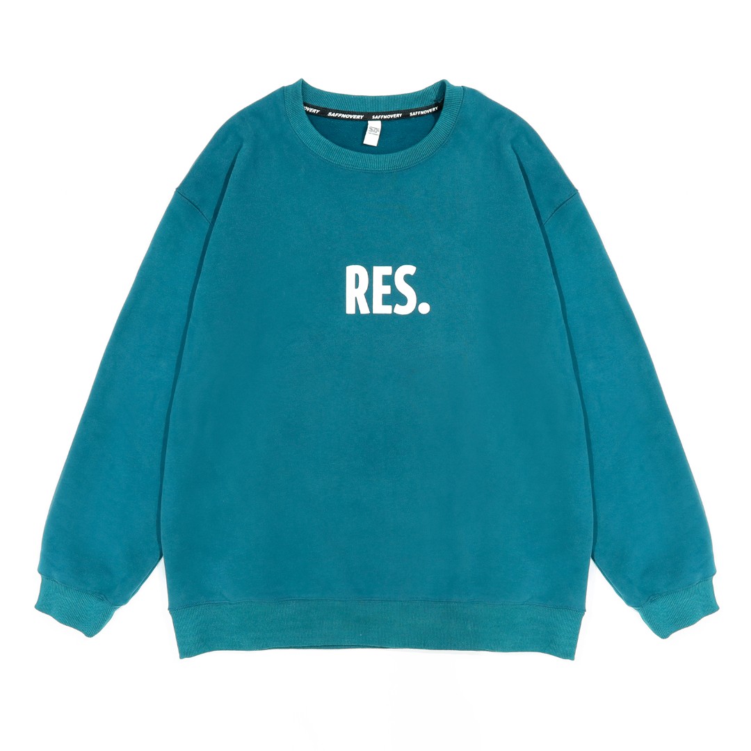 徐天霸大码美式重磅500克帅气孔雀蓝卫衣 高级复古圆领肥胖子外套