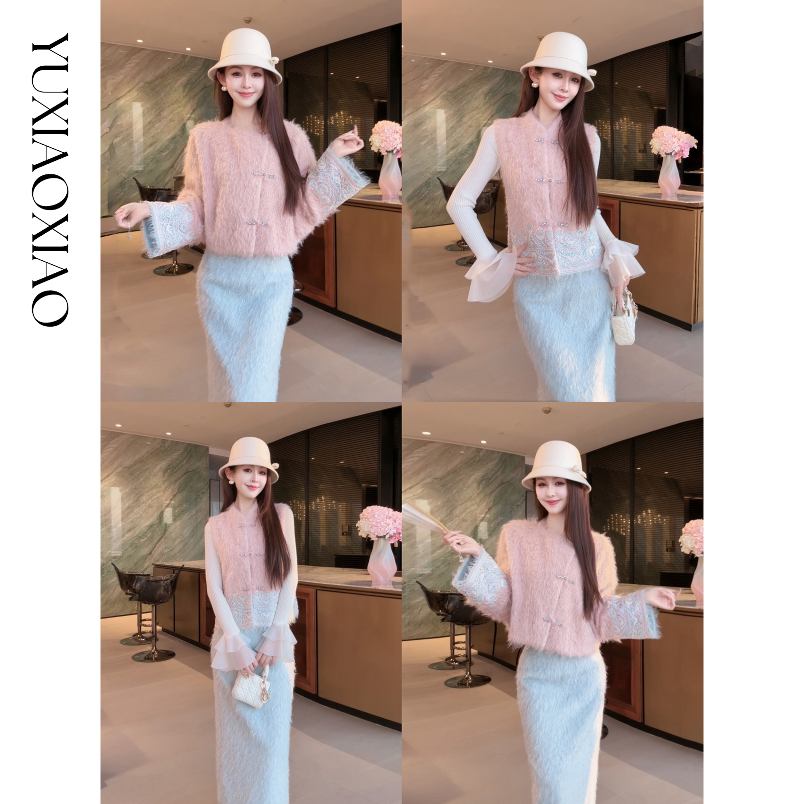 余潇潇【纳兰嫣然】国风重工刺绣中式盘扣环保卷毛短大衣&马夹&半裙