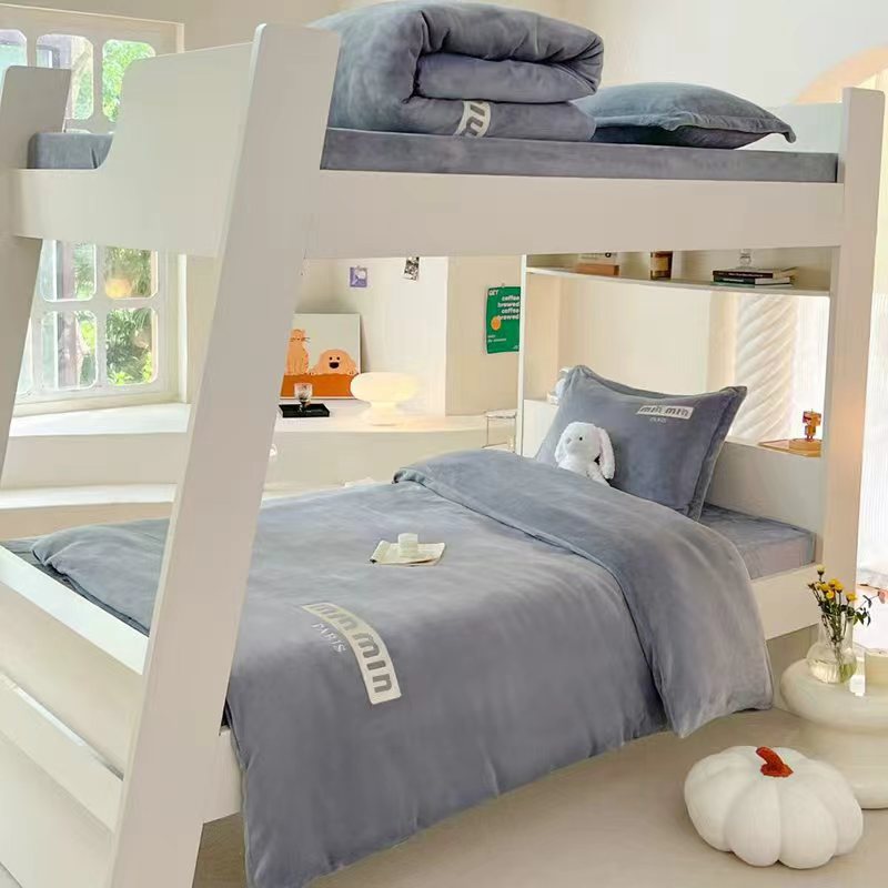 【单被套】纯色刺绣牛奶绒被套加绒加厚保暖冬季必备学生宿舍床品