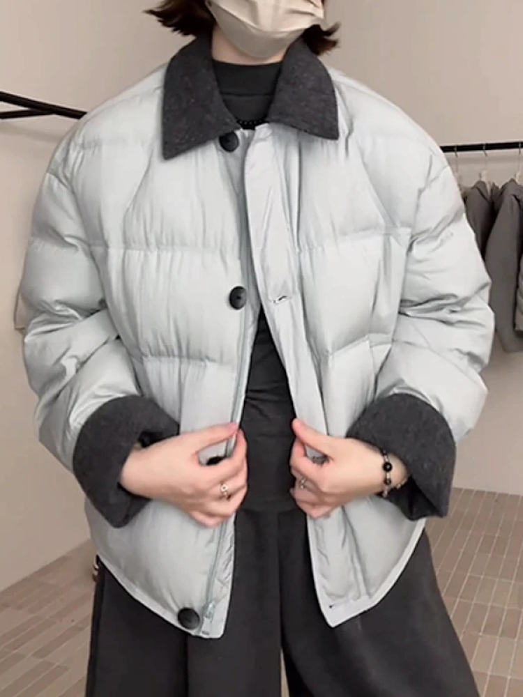 撞色拼接短款保暖棉服女2025冬季韩系简约韩版极简风棉袄外套女装