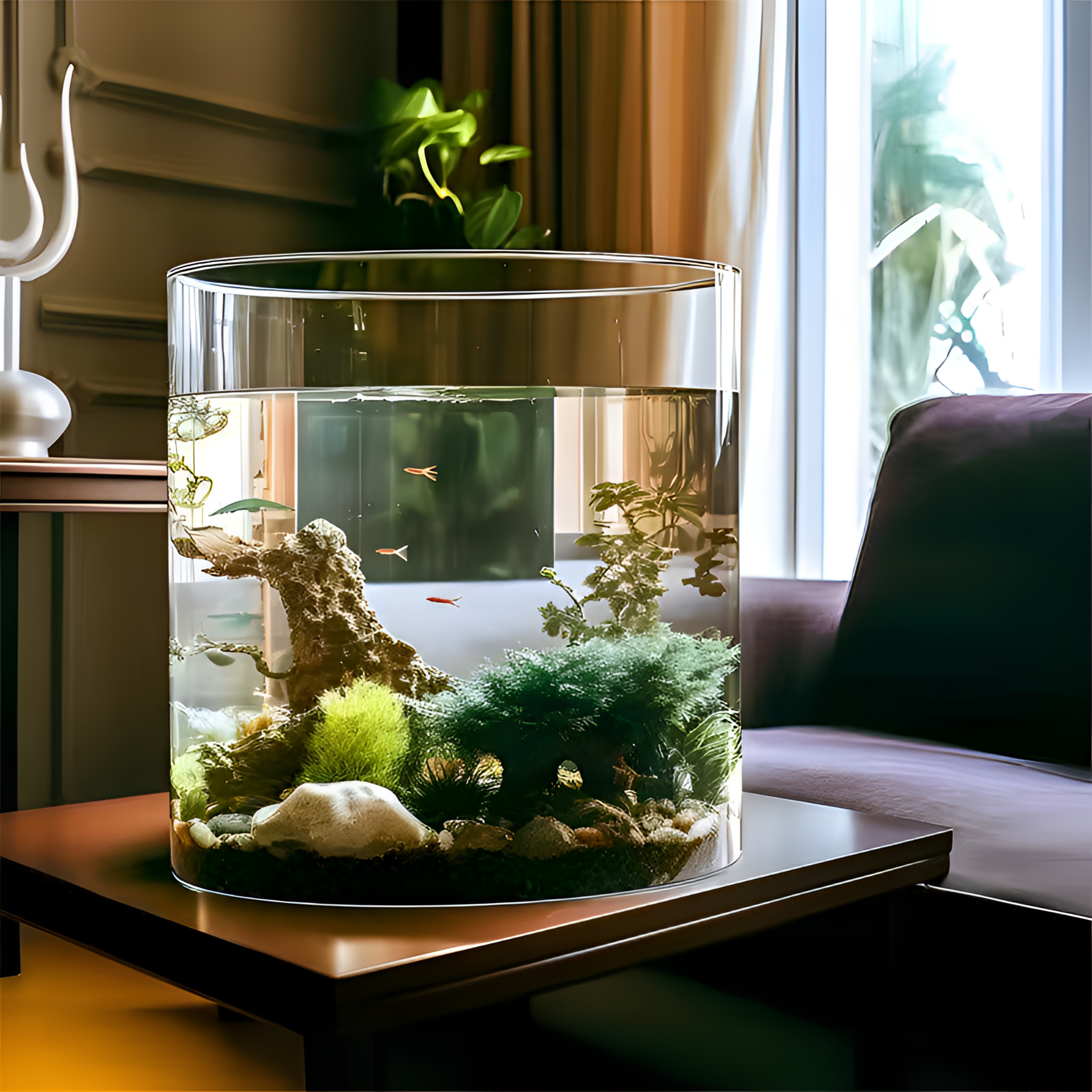 圆柱大型玻璃鱼缸客厅直筒水培金鱼缸乌龟缸造景水族箱水草鱼缸