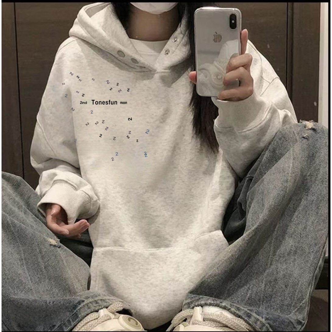 街头潮酷连帽卫衣慵懒风加绒加厚男女潮流学生长袖韩版情侣款百搭