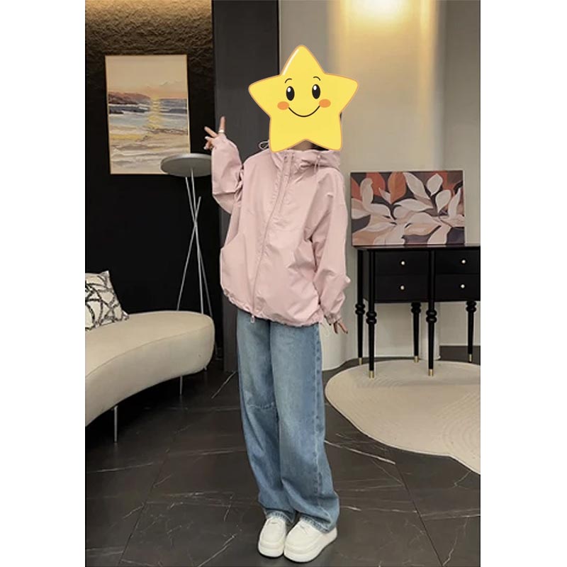 2025春秋韩式新款双拉链纯色连帽外套女时尚简约休闲个性百搭上衣