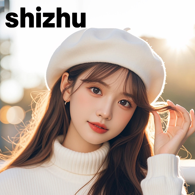 白色贝雷帽女秋冬季帽子复古百搭羊毛画家帽韩系优雅高级感蓓蕾帽