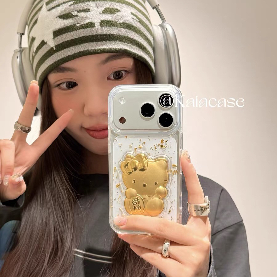 金箔招财kitty适用苹果17手机壳华为软壳小米滴胶vivo保护套oppo