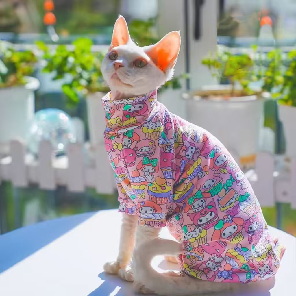 猫咪衣服防掉毛春秋款德文无毛猫四脚衣夏季空调服护肚宠物衣服