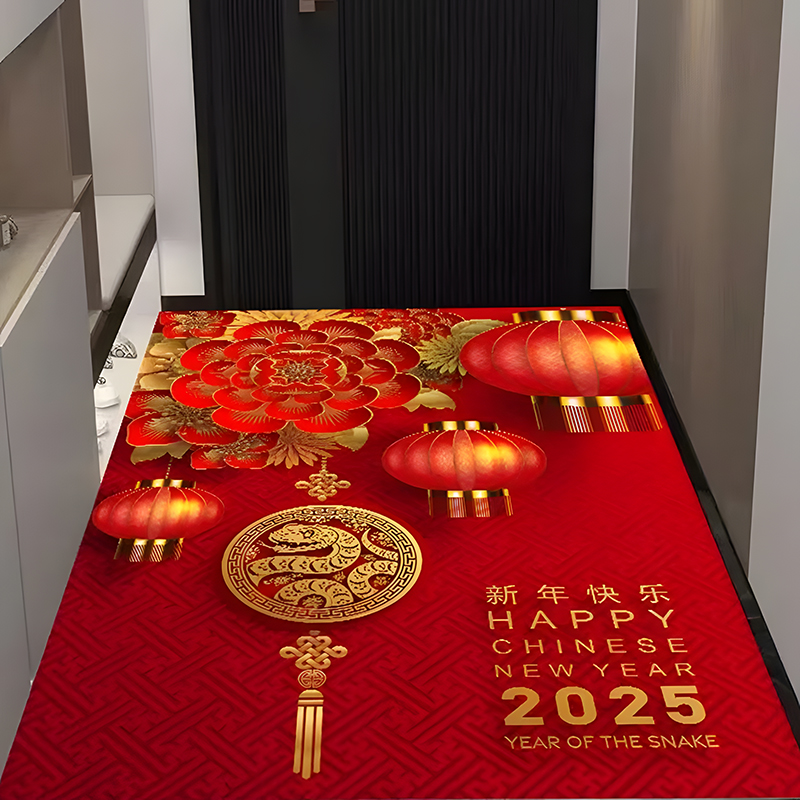 红色喜庆新年新款高级入户门地垫家用玄关脚垫防滑耐脏耐磨进门垫