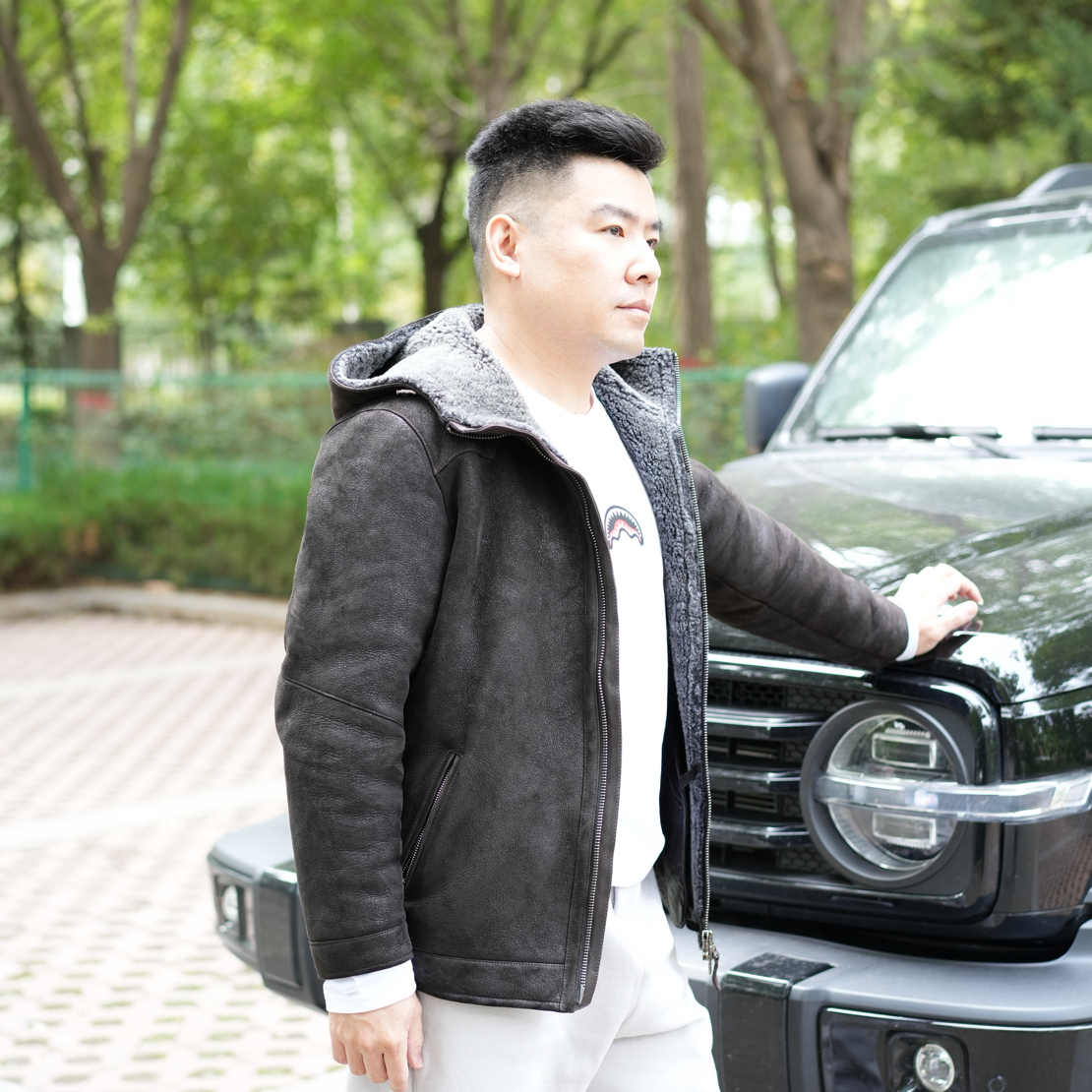 【毒液款】植鞣重水洗男士皮毛一体原生态真皮真毛皮外套25021