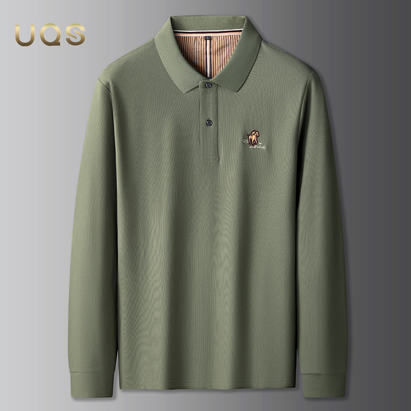 大码纯棉男士长袖POLO衫秋季新款商务休闲简约宽松舒适亲肤刺绣款