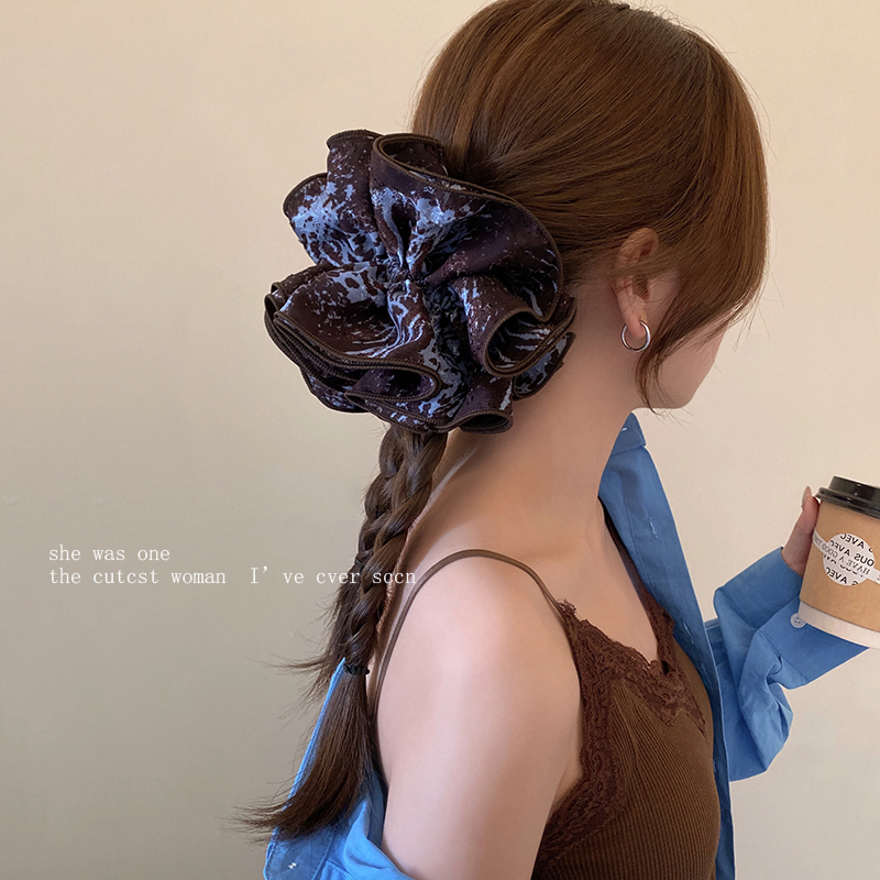 复古蓝咖晕染大肠发圈女高级感纹理发饰头花精致头绳扎丸子头发绳
