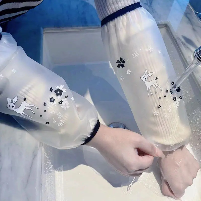 秋冬季透明防水袖套女韩版长款套袖厨房护袖学生工作防污成人手袖