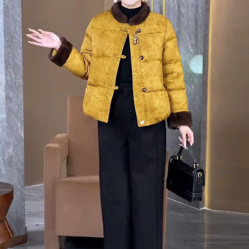 （有运费险）国风新中式圆领拼接女款棉衣冬季新款减龄显瘦新年棉服