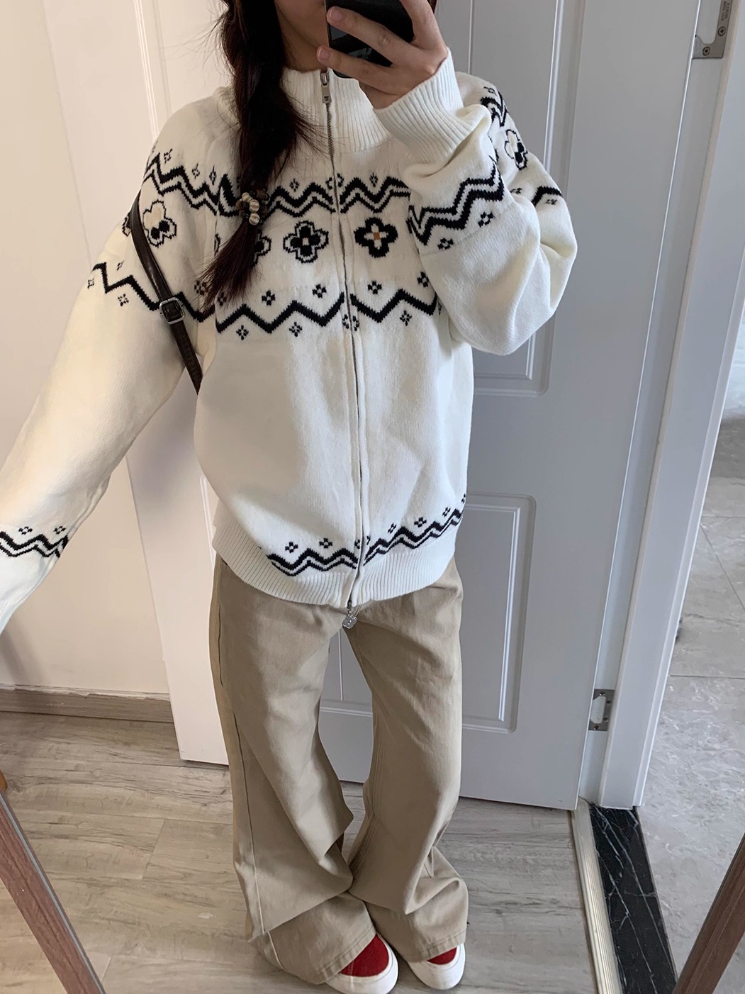 费尔岛提花拉链毛衣开衫针织外套冬季民族风穿搭立领针织衫上衣女