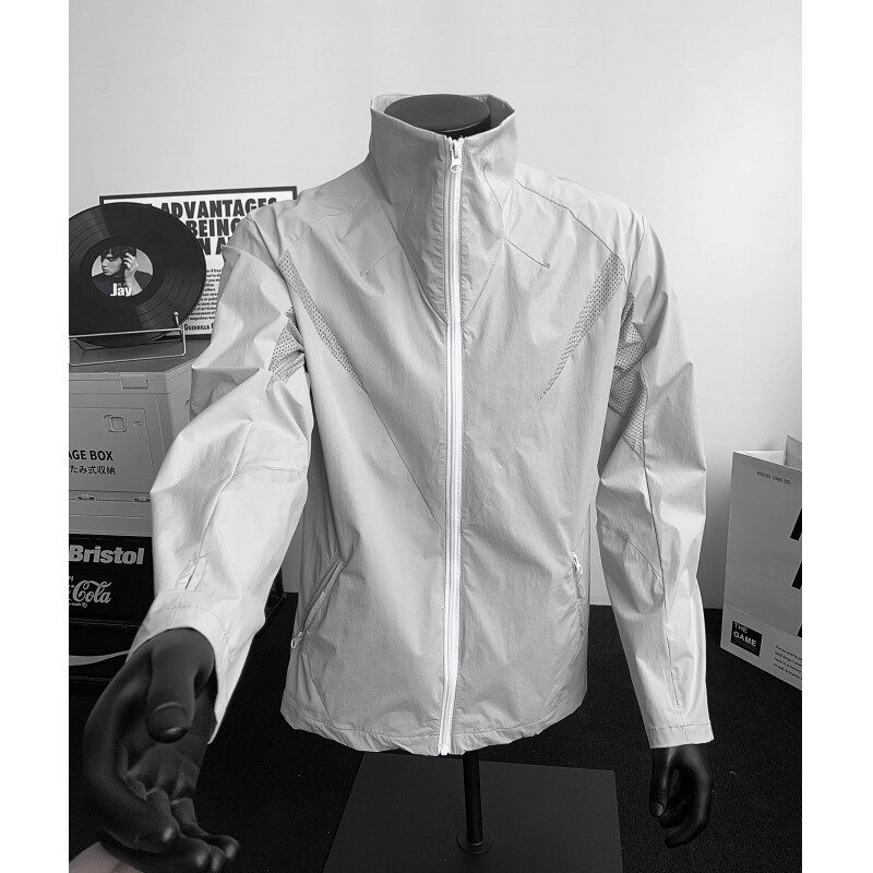 户外原纱立领防晒衣男夏季轻薄款激光网眼骑行服运动皮肤衣防晒服