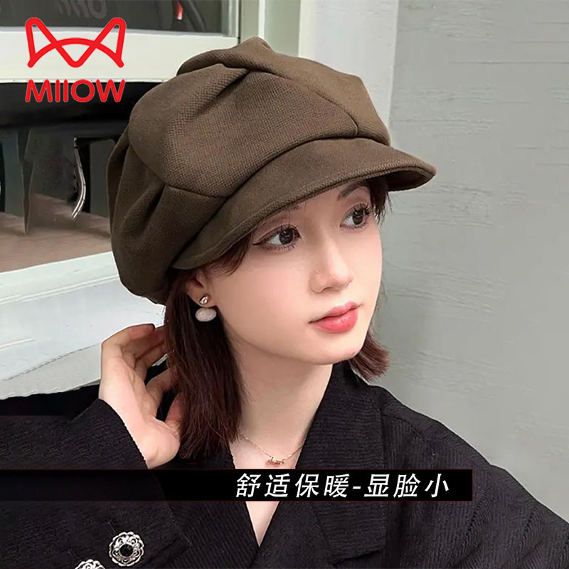 猫人云朵帽女秋冬鸭舌帽报童帽画家帽时尚复古贝雷帽冬季八角帽子