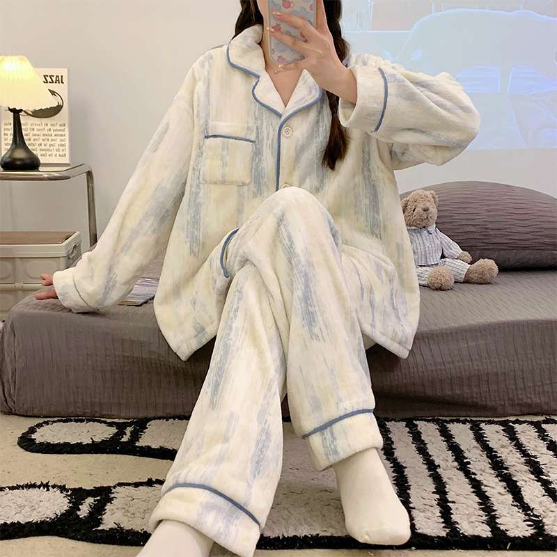 孕妇睡衣秋冬季加厚加绒两件套产后月子服珊瑚绒哺乳11月份