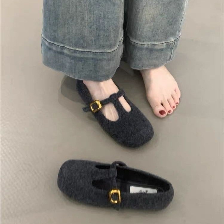 卓诗尼芙妮温柔仙女玛丽珍鞋2025新款法式绒面T带软底秋冬豆豆鞋