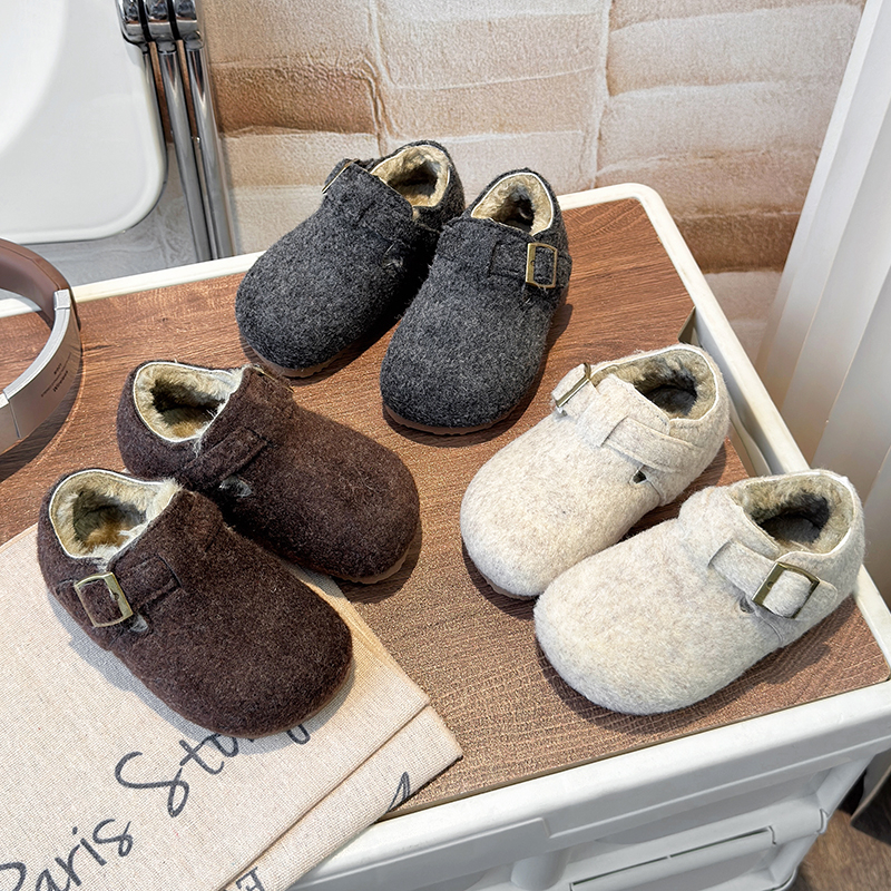 女童勃肯鞋2025秋冬新款儿童加绒豆豆鞋格雷棉鞋男童毛妮皮鞋宝宝