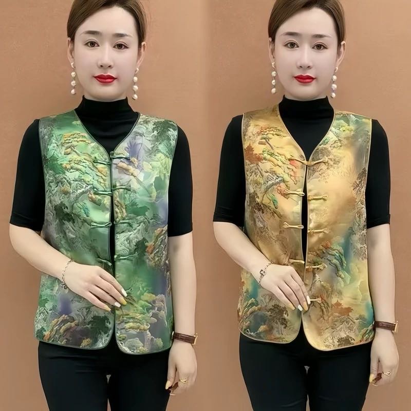 中式国风气质马甲时尚复古坎肩背心盘扣女装妈妈无袖