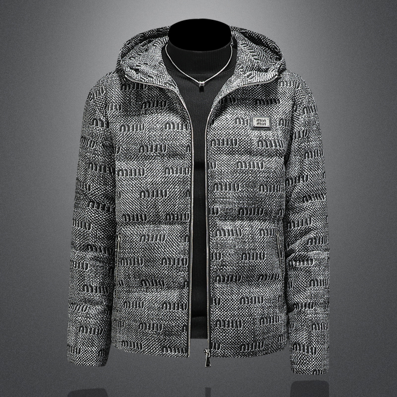 爱若摩根花色轻奢羽绒服男士连帽休闲高级感洋气上衣流羽绒外套