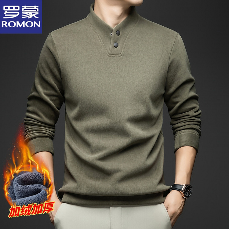 罗蒙加绒半高领男2025新款春秋季打底衫长袖保暖纯色卫衣男装上衣