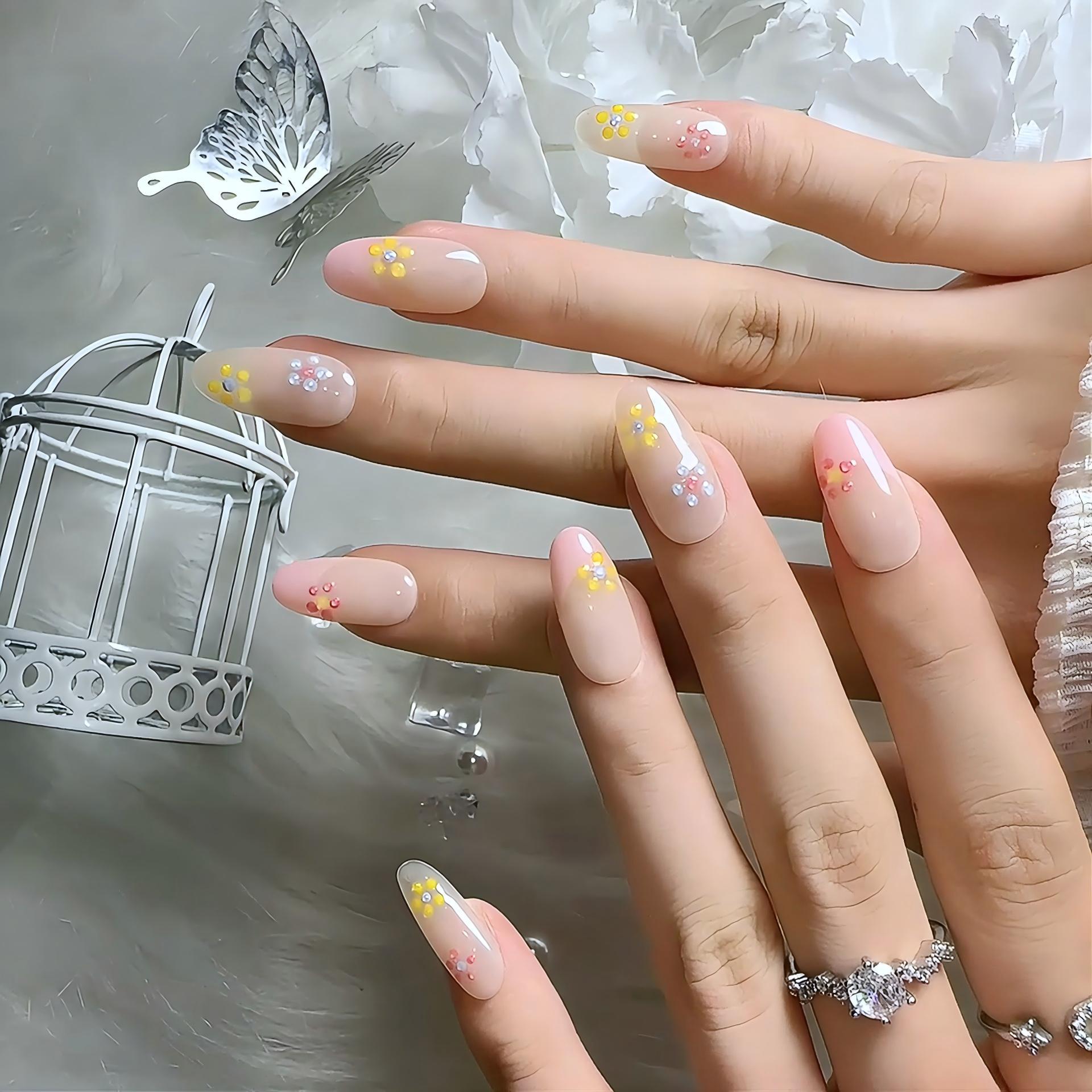 纯手工手作穿戴甲炸毛欧美卡通款平色款短方美甲贴镀晶封层可甲片