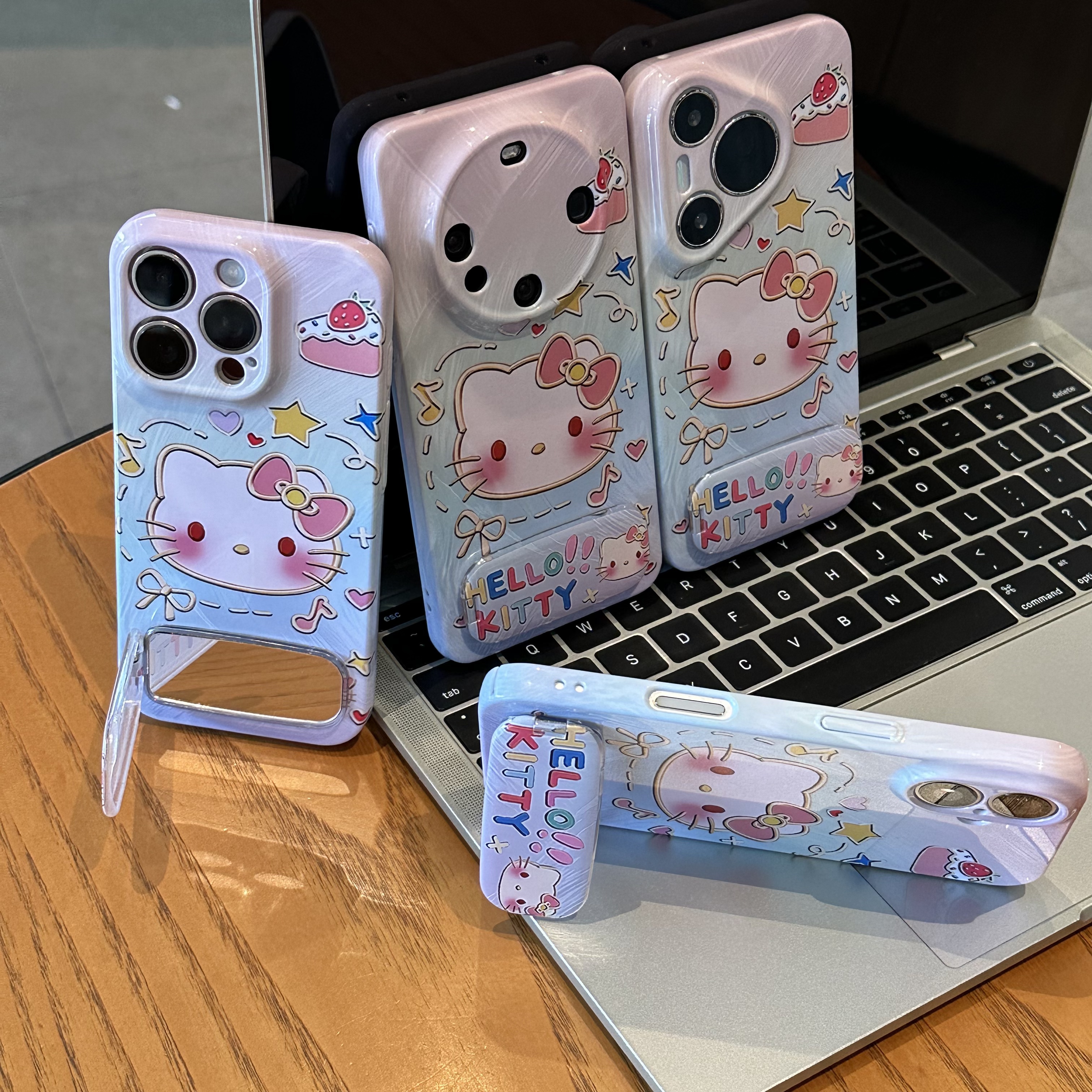 欧克里里晕染羽纱Kitty支架适用苹果17菲林手机壳华为vivo小米opp