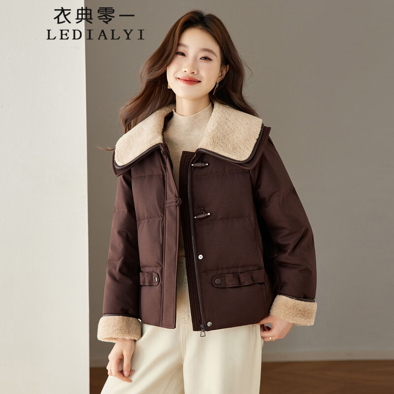 羊羔毛领拼接羽绒服女短款2025冬季新款高端时尚小个子白鸭绒外套