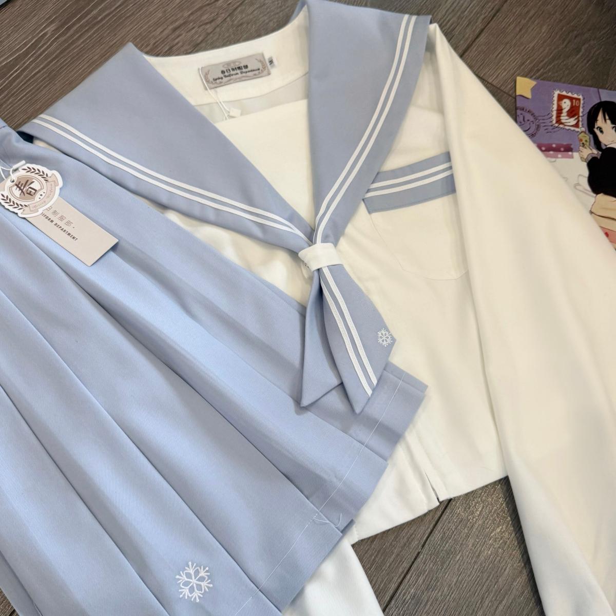 春日部【溯雪】原创蓝色雪花刺绣水手服长袖上衣jk制服春秋女校供