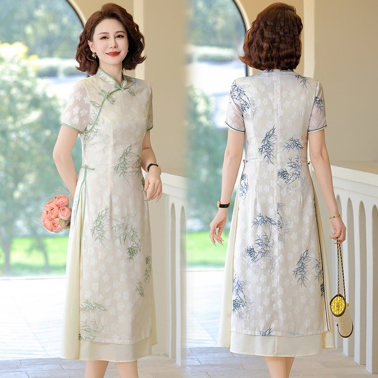 雅鹿优选年轻妈妈夏装连衣裙国风改良旗袍2025新款中老年夏季新中