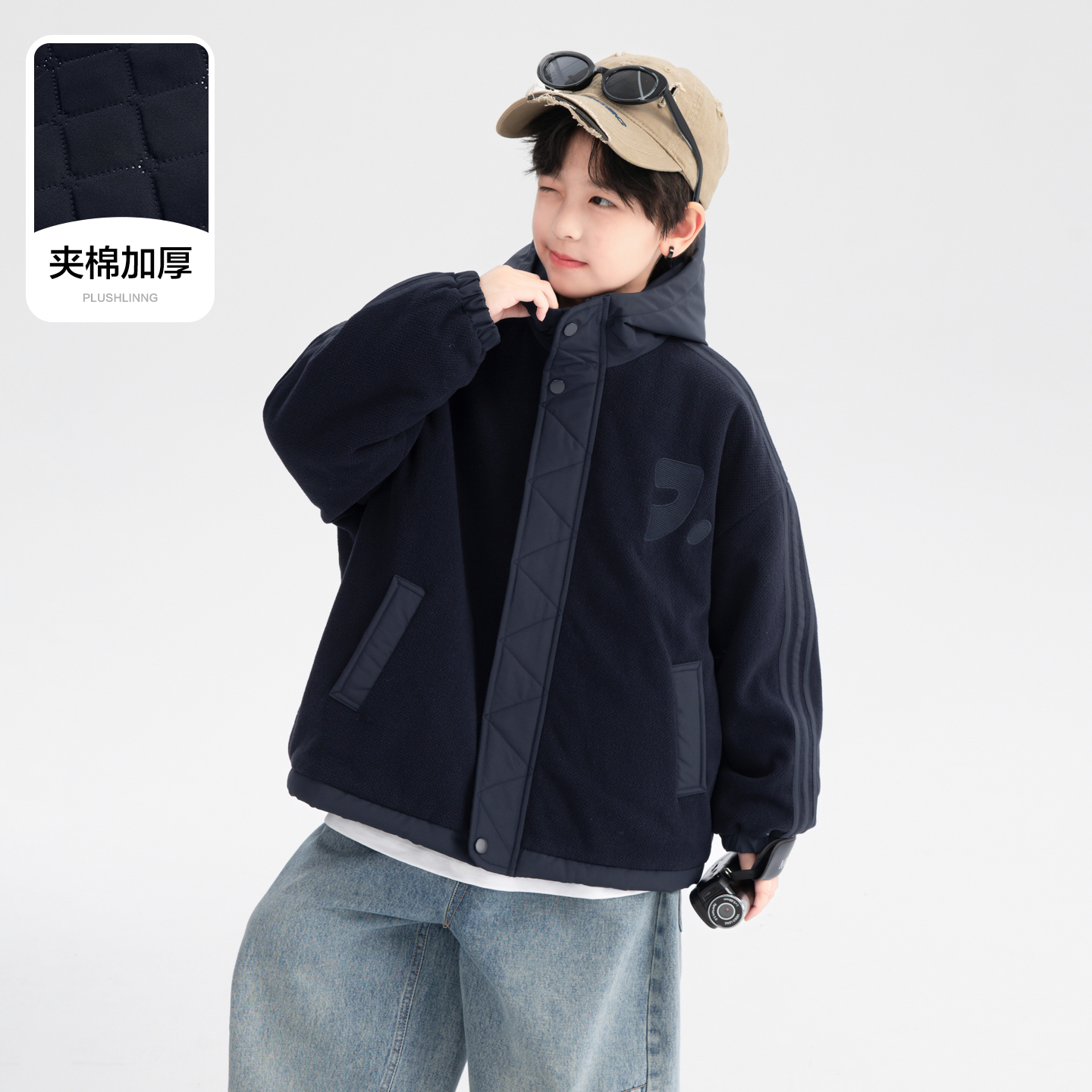 男童秋冬韩范棉服潮拼接夹棉外套2025新款青少年儿童冬季加厚棉服