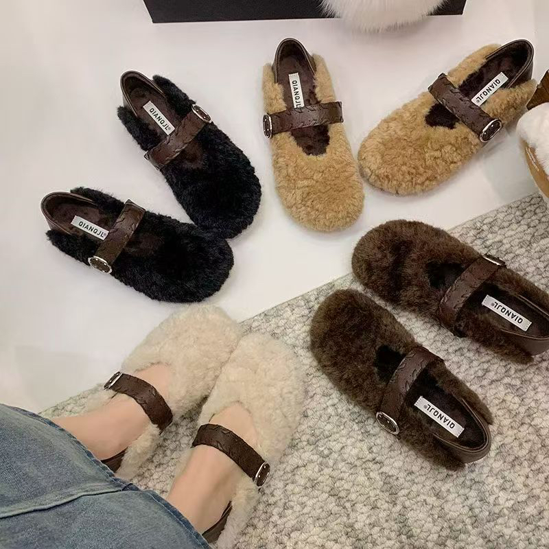 双11特惠福利，冬季车缝线一脚蹬低跟保暖豆豆鞋韩版鞋子秋冬季