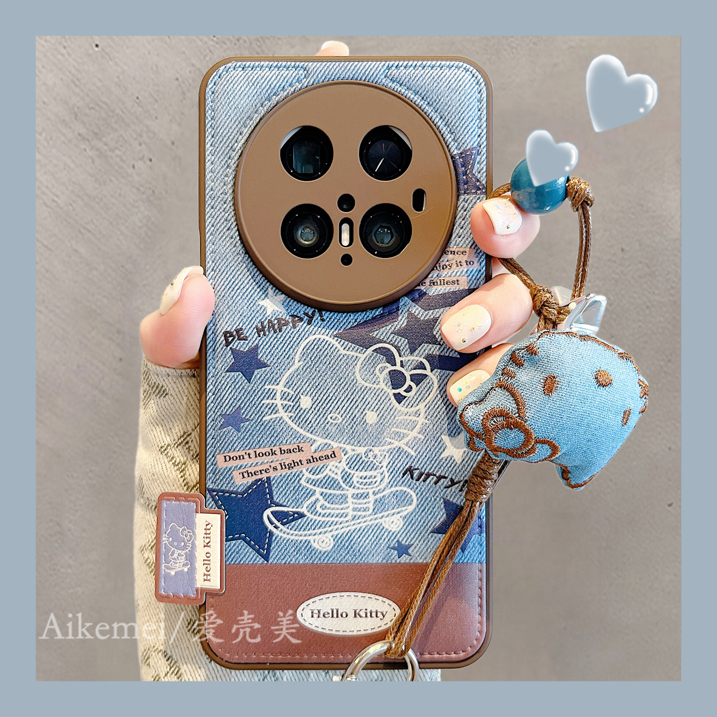 适用华为mate70pro+手机壳蓝棕牛仔纹Mate60pro+星星滑板kt猫链条