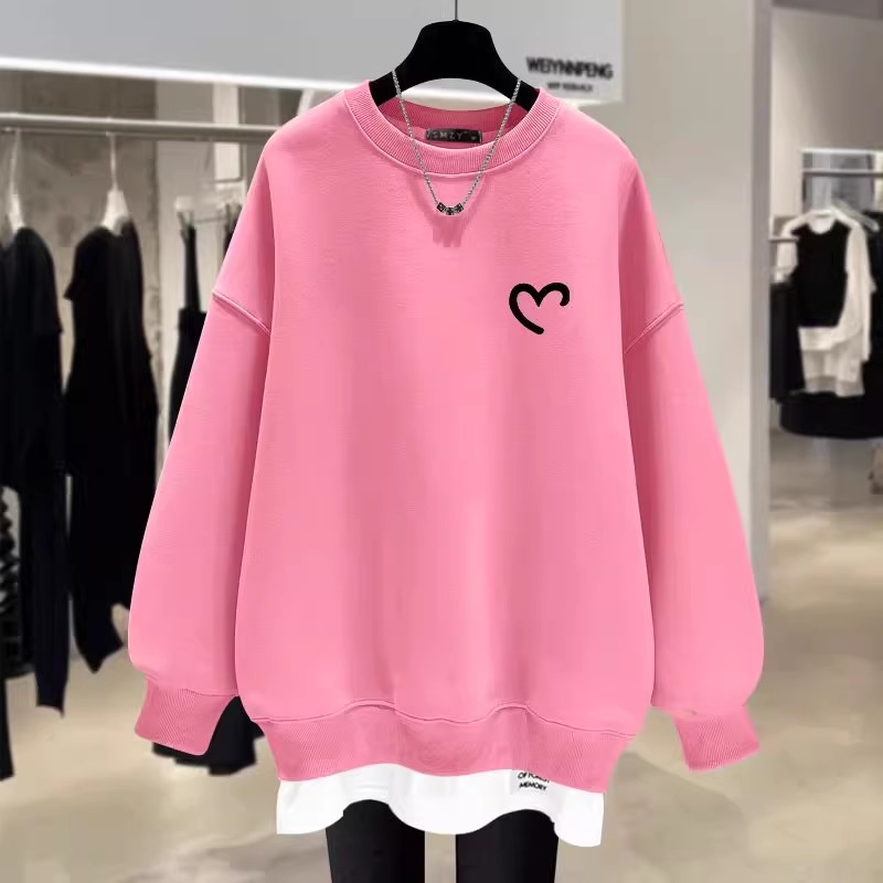 搭配鲨鱼裤假两件卫衣女加绒遮臀2025春秋冬季新款印花中长款上衣