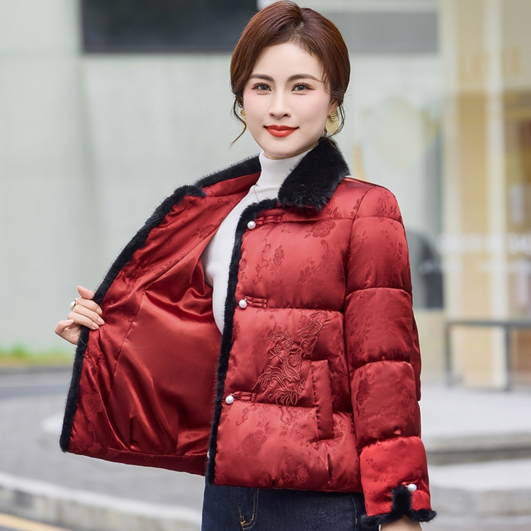 妈妈冬装保暖国风时尚棉服小棉袄中老年奶奶秋冬款毛领宽松小棉衣