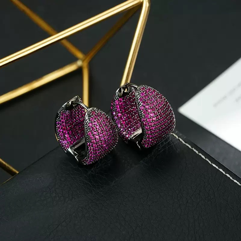 铜合金锆石耳饰 轻奢高级感紫锆石水滴耳扣重工满钻时尚百搭气质