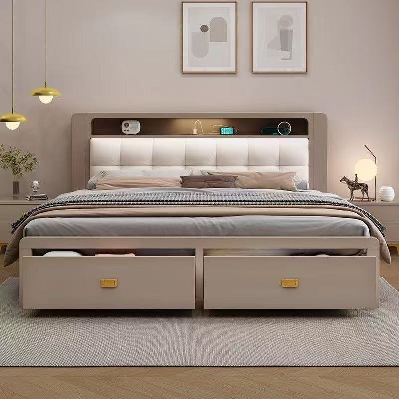 双人床大床1.2米婚床简约现代中式实木床储物原木家具1.5米x2米床