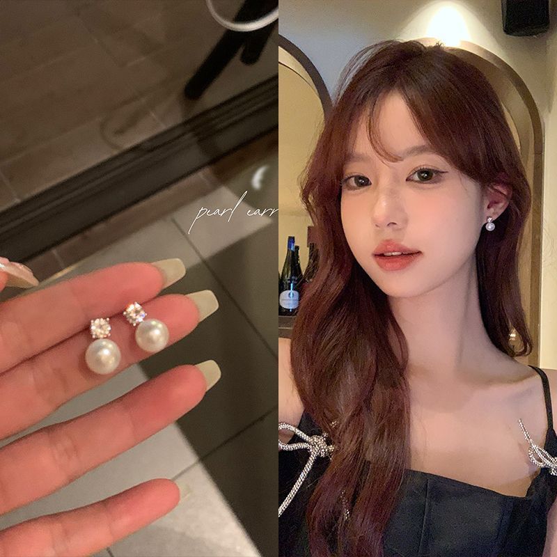 精致珠珠锆石耳钉2025新款爆款轻奢小众设计感耳夹高级气质耳饰女