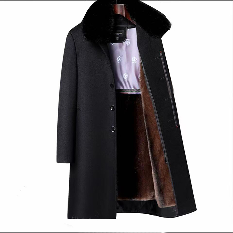 长款绵羊毛大衣外套男士加厚加绒中老年毛呢爸爸装冬季加绒加厚