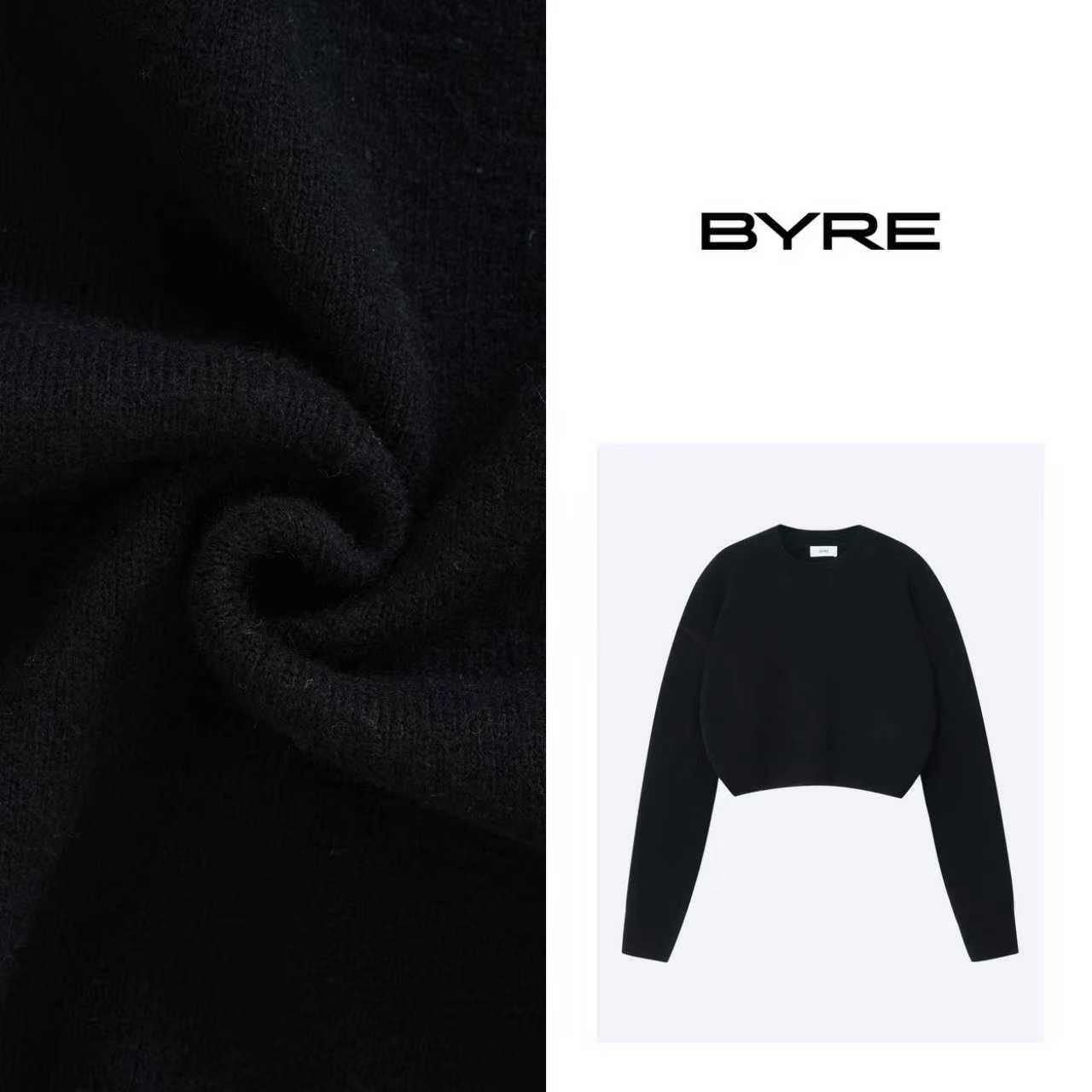 BY859 黑色短款圆领羊毛衫【干洗】