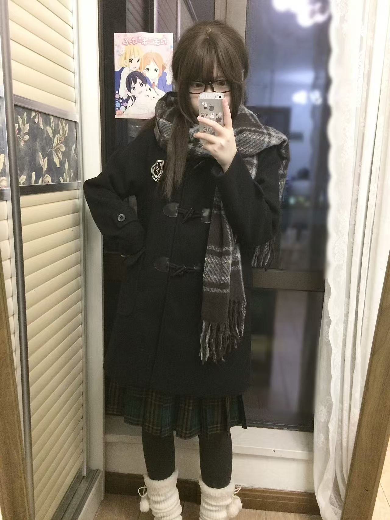 绒月岛原创jk牛角扣大衣女秋冬日系毛呢外套学院风夹棉外套加厚款