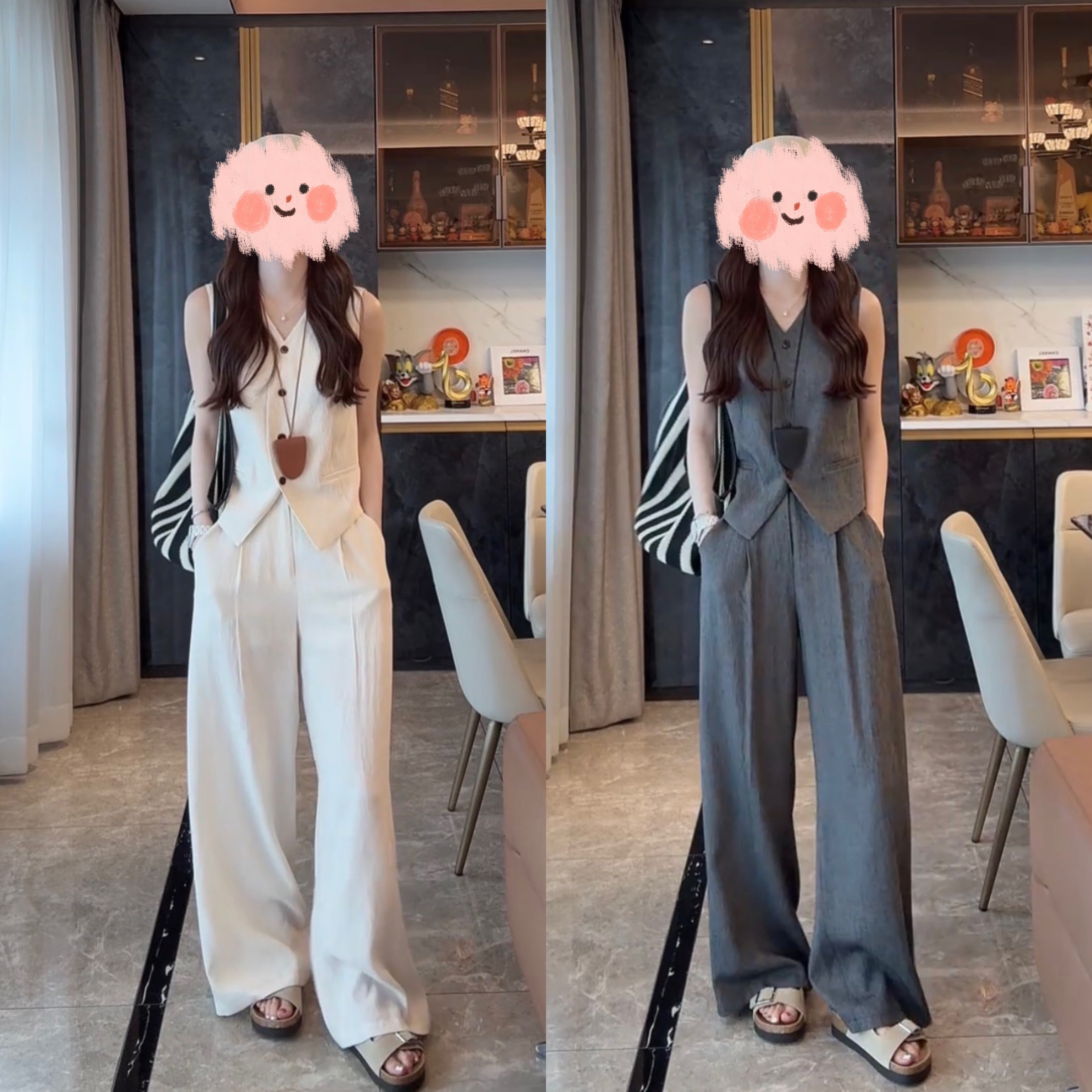 2025夏季新款洋气无袖马甲网红气质高腰阔腿裤两件套