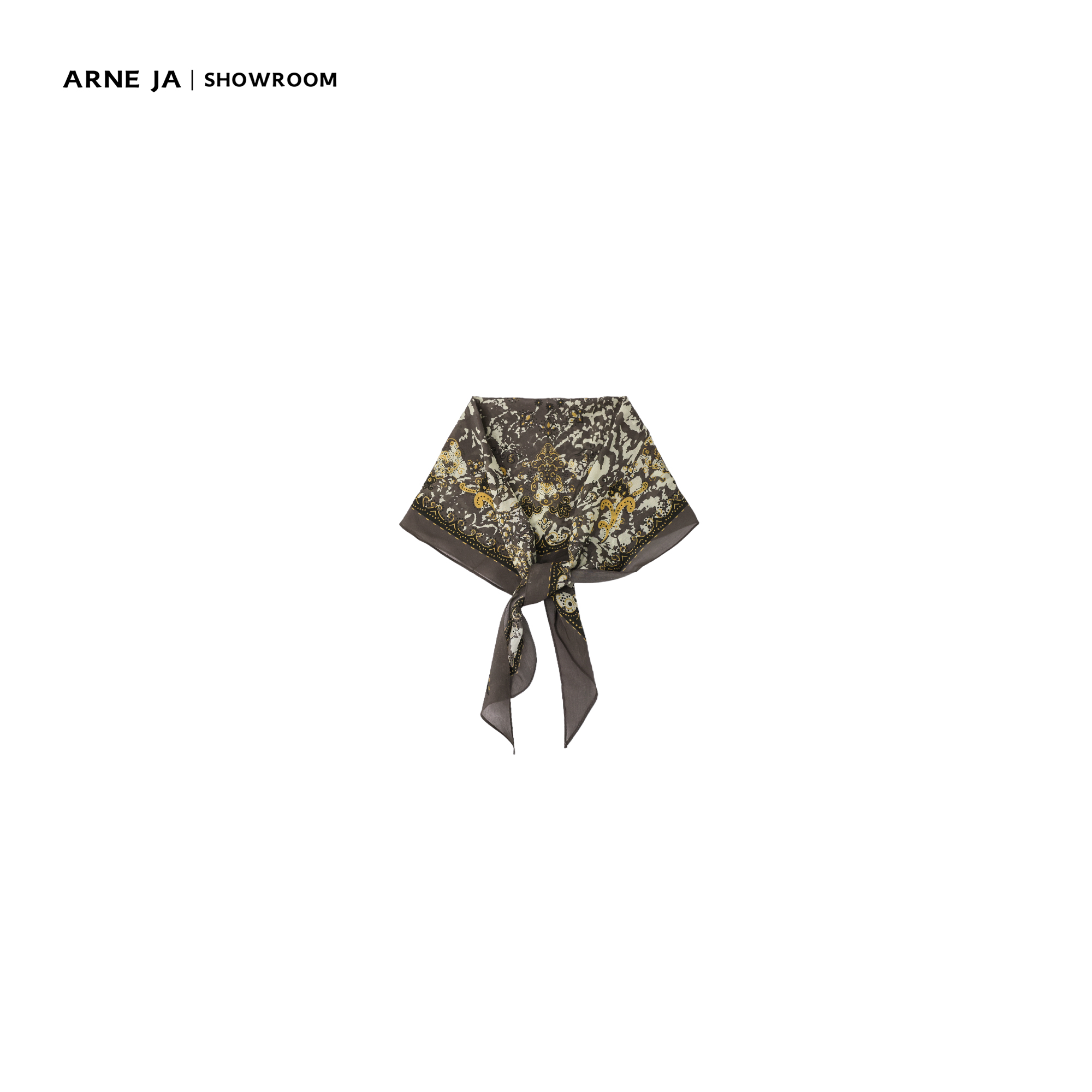 ARNE JA｜“新古典主义”复古灰棕调印花艺术桑蚕丝菱形巾AS067