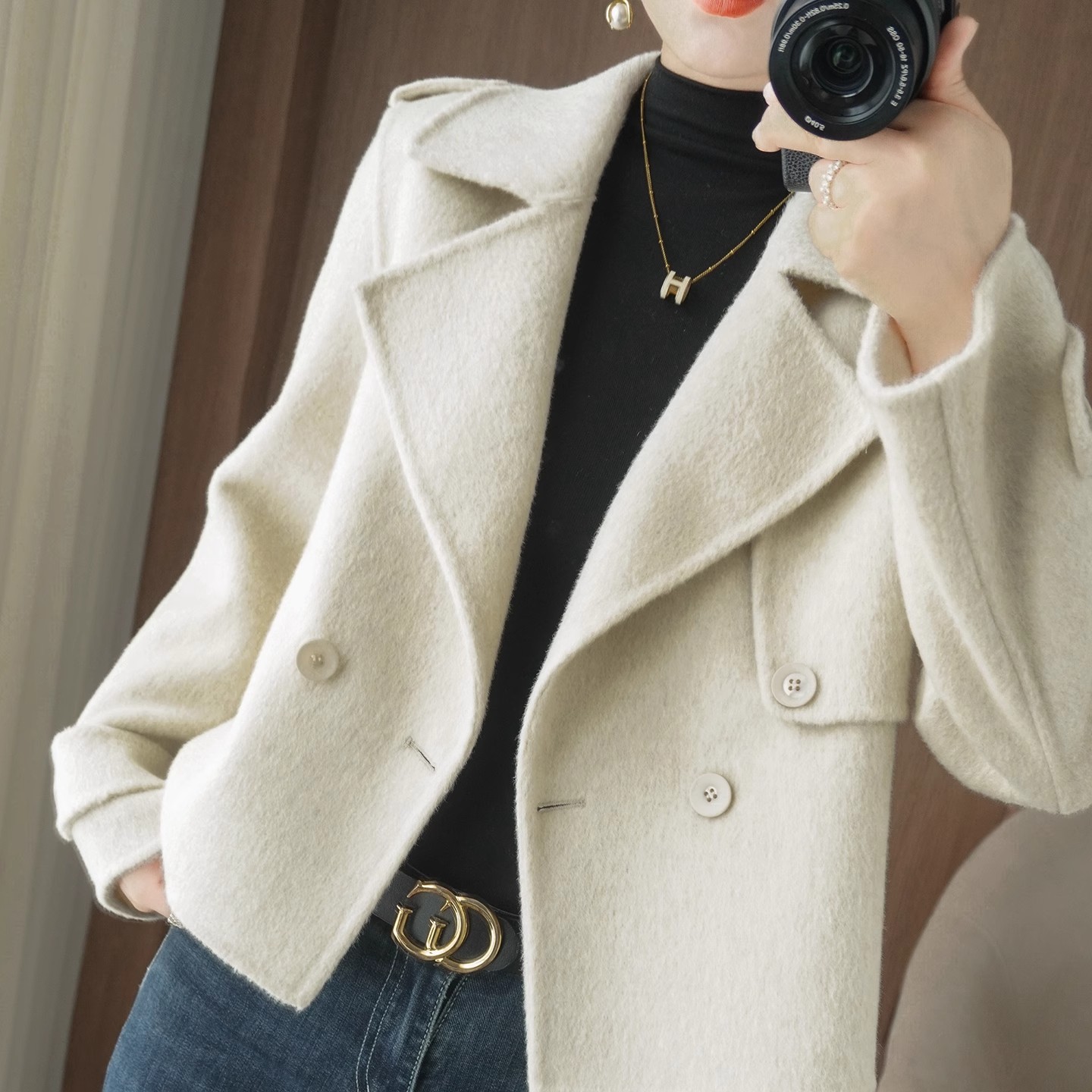 羊毛双面毛呢外套时尚气质2025秋冬西装领小个子高级百搭短款外套