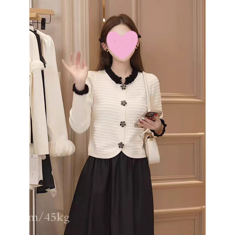 周楚楚同款女装撞色圆领高级感小香针织衫女秋季精致轻奢气质上衣